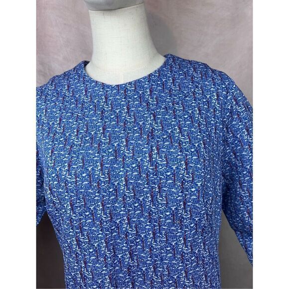 Vintage 1960s Patterned Polyester Dress Mod MCM Medium Large - Picture 2 of 8